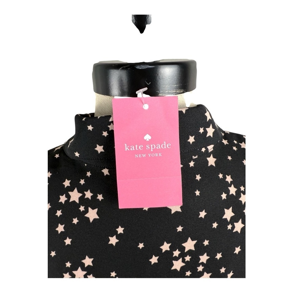 Kate Spade New York Star Print Shirt Dress Black Pink Tie Waist Ruffle Hem NWT 6 - Picture 6 of 11